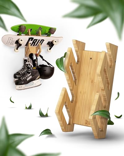 CRID Doppel Skateboard Wandhalterung aus Bambus - Universal Halterung für Skateboard, Longboard, Snowboard, Wakeboard, Balance-Board - Inkl. gratis Montagekit - Modernes Design - Deutsche Marke