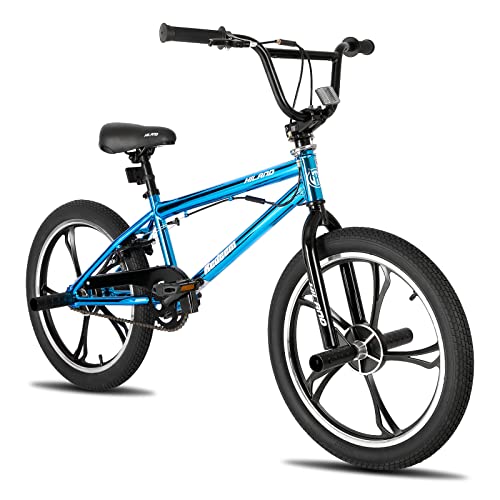 Hiland 20 Zoll 5 Speichen Kinder BMX Fahrrad für Jungen Mädchen ab 7-13 Jahre alt, 360 Grad Rotor Freestyle, 4 Pegs Kinder BMX Fahrrad, Blau