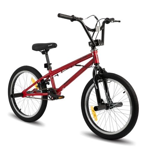 Hiland 20 Zoll Kinder Fahrrad für Jungen Mädchen ab 5-12 Jahre alt, 360 Grad Rotor Freestyle BMX Fahrrad, 4 Pegs Single Speed Kinder BMX Fahrrad, Rot
