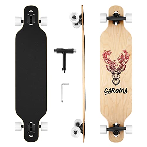 CAROMA Longboard inkl. T-Tool, 8-lagigem Ahornholz Cruiser komplettes Skateboard, Cruiser Longboards, Komplettboard für mädchen Erwachsene jung anfänger