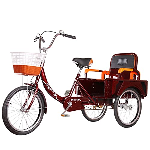 Dreirad für Erwachsene, Rahmen aus Kohlenstoffstahl, 3-Rad-Cruiser-Fahrrad, 20-Zoll-Single-Speed-Fahrrad für Eltern zum Abholen und Absetzen von Kindern mit einer Last von 350 Pfund, Radfahren P