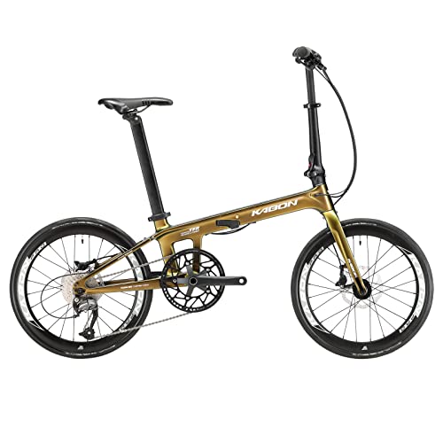 KABON Faltrad für Erwachsene, Kohlefaser Mini Compact Faltrad für Frauen Pendler City Faltbares Fahrrad 20 Zoll Rad (Holografisches Grün)