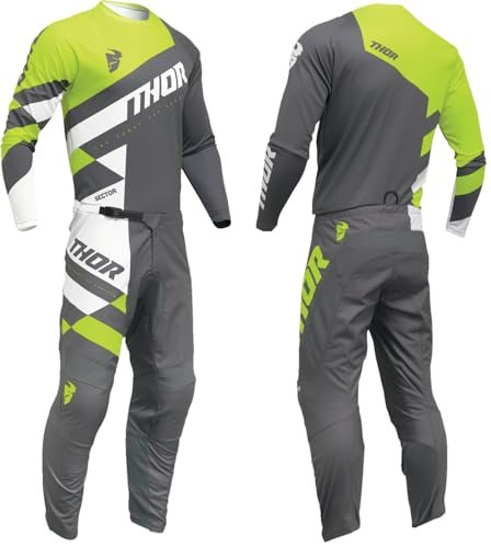 Mx Adult Motocross Jersey and Pant SECTOR CHECKER 2024 Adults Race Suit Quad Bike Trial ATV BMX Off Road Enduro Shirt and Trouser Charcoal/Acid (TOP (S),30 inches)