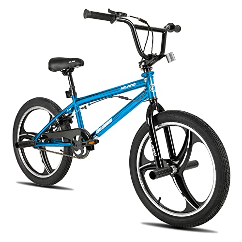 Hiland 20 Zoll 3 Speichen Kinder BMX Fahrrad für Jungen Mädchen ab 7 8 9 10 Jahre alt, 360 Grad Rotor Freestyle, 4 Pegs Single Speed Kinder BMX Fahrrad Blau