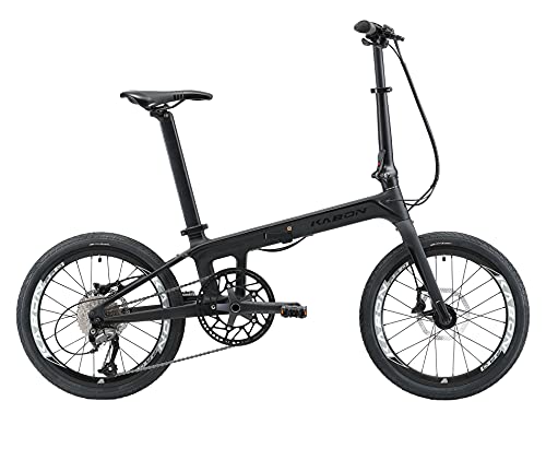 KABON Faltrad für Erwachsene, Kohlefaser Mini Compact Faltrad für Frauen Pendler City Faltbares Fahrrad 20 Zoll Rad (Schwarz)