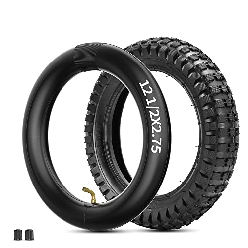 RUTU 12.5 x 2.75 Inner Tube and Bike Tyre Kit - Compatible with Scooter, Kids Dirt Bikes, Pocket Bikes 12 1/2 x 2 3/4 - Durable Rubber High Air Retention - Angled Copper Air Valve