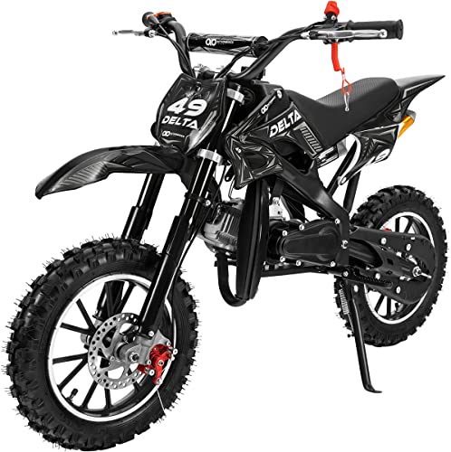 Actionbikes Motors Mini Kinder Crossbike Delta 49 cc - Scheibenbremsen - Sportluftfilter - Sportauspuff - Luftbereifung - Pocket Bike - Motorrad - Motocross - Dirt Bike - Enduro - Dirtbike (Schwarz)