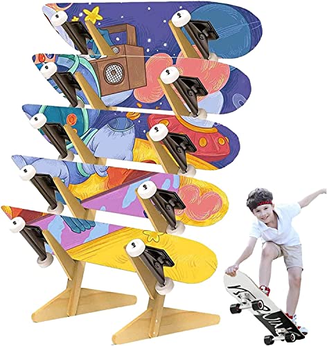 bimiti Skateboard Ständer Boden 5-Layer Skateboard Halter aus Holz Skateboard Aufbewahrung Rack Surfbrett Display Halter für Snowboard Longboard Surfboard Penny Board