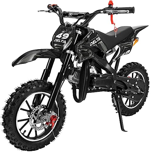Actionbikes Motors Kinder Mini Elektro Crossbike Delta 49cc | 2-Takt 49ccm Motor - Scheibenbremsen - Bis zu 35-40 km/h- Pocket Bike - Motorrad - Motocross - Dirtbike - Enduro (Schwarz)