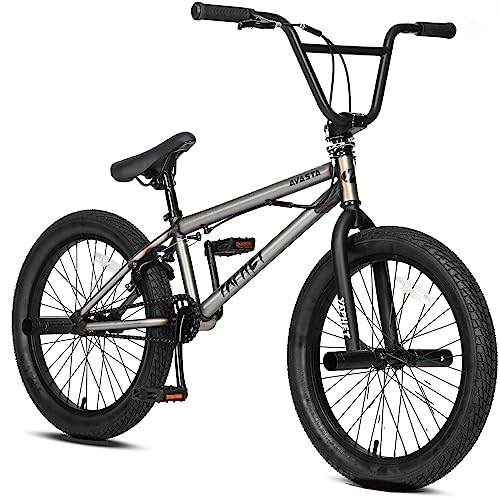 AVASTA 20 Inch Kids Bike Freestyle BMX Fahrräder für 6-14 Jahre alte Jungen und Anfänger mit 4 Pegs, grau