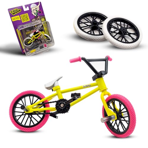 TAIL WHIP Finger Bike BMX, BMX-Fingerfahrrad aus Metalllegierung für schwindelerregende Tricks, Mini Fahrrad Spielzeug mit original Zubehör, Fördert Handmotorik (Bright Yellow)