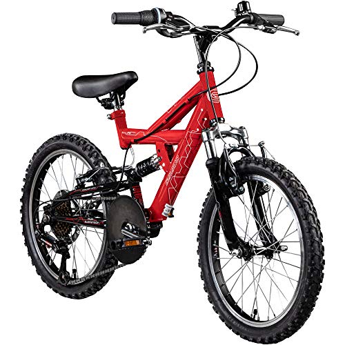 Galano Kinderfahrrad MTB 18 Zoll Fully FS180 Fahrrad Full Suspension ab 5 Jahre (rot, 28 cm)