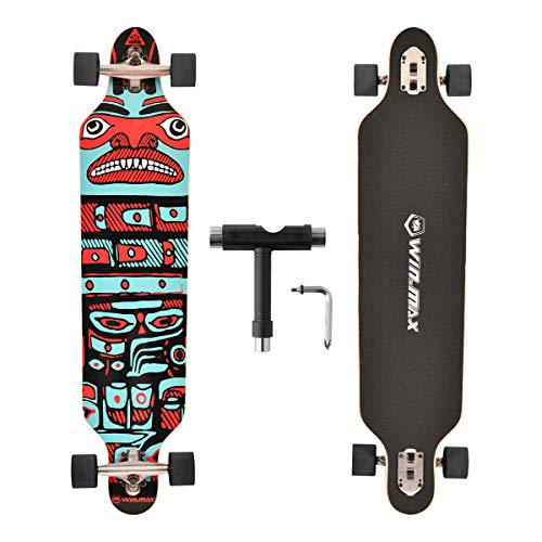 Longboard Skateboard, 7-lagigem Ahornholz Cruiser komplettes Board, mit ABEC-11 Kugellagern und T-Tool (Haida)