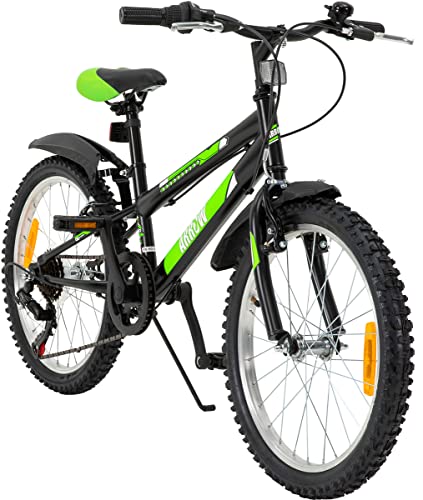 Actionbikes Kinderfahrrad Arrow - 20 24 Zoll - Kinder Fahrrad für Mädchen und Jungen - Von 6-12 Jahren - 6 Gänge - V-Brake Bremse - Schutzblech v. und h. - Fahrräder - Kinderrad (Schwarz Grün 20 Zoll)