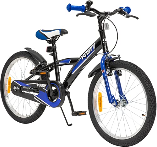 Actionbikes Kinderfahrrad Wasp - 1 Gang - ohne Schaltung - Fahrrad 20 Zoll für Jungen und Mädchen - Von 6-9 Jahren - V-Brakes vorne und hinten - Trapez-Rahmen - Kettenschutz (Schwarz Blau)